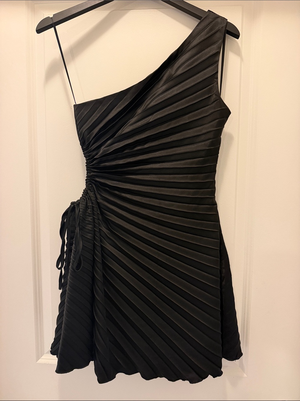 American Threads One-Shoulder Black Pleated Cocktail Dress